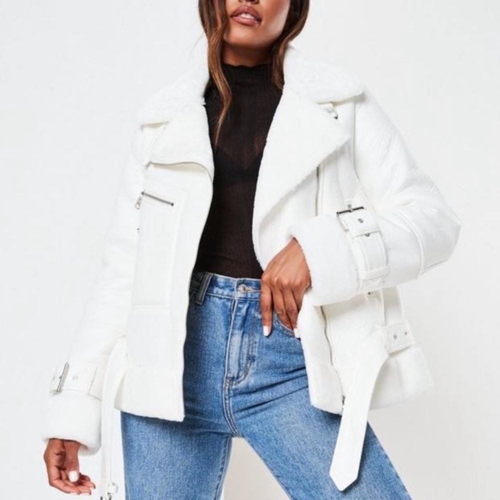 Missguided White Zip Detail Aviator Jacket